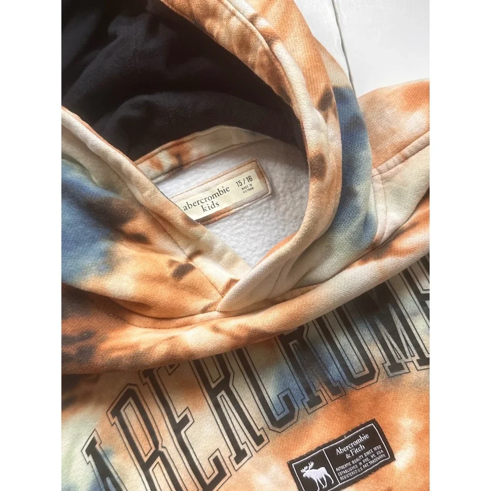 Abercrombie‎ Kids Tie Dye Hoodie Brown Blue Graphic Sweatshirt Size 15/16 XL